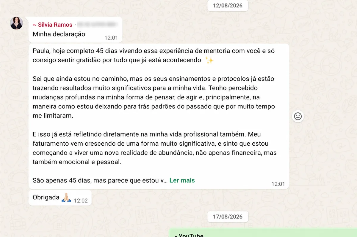 Print do relato: Tenho percebido mudanças profundas na minha forma de pensar e de agir.