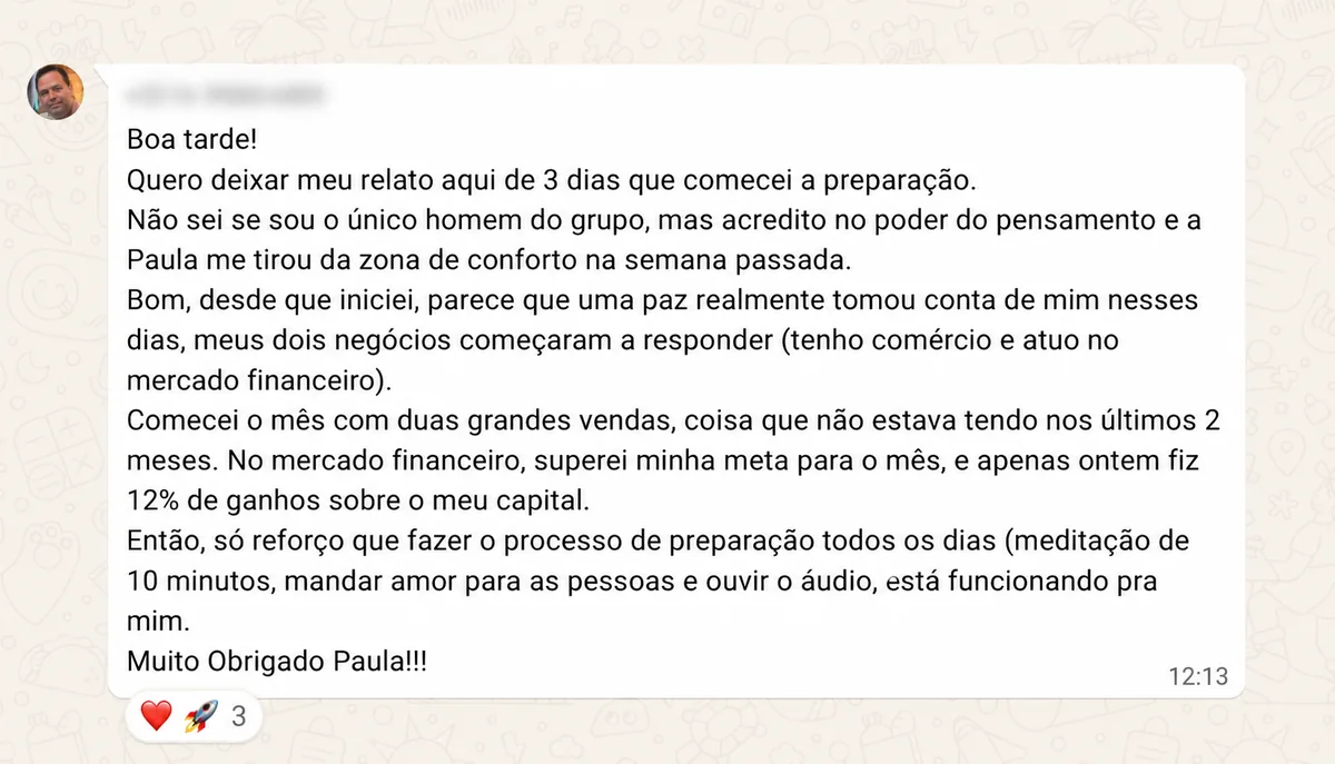Print do relato: Parece que uma paz realmente tomou conta de mim.